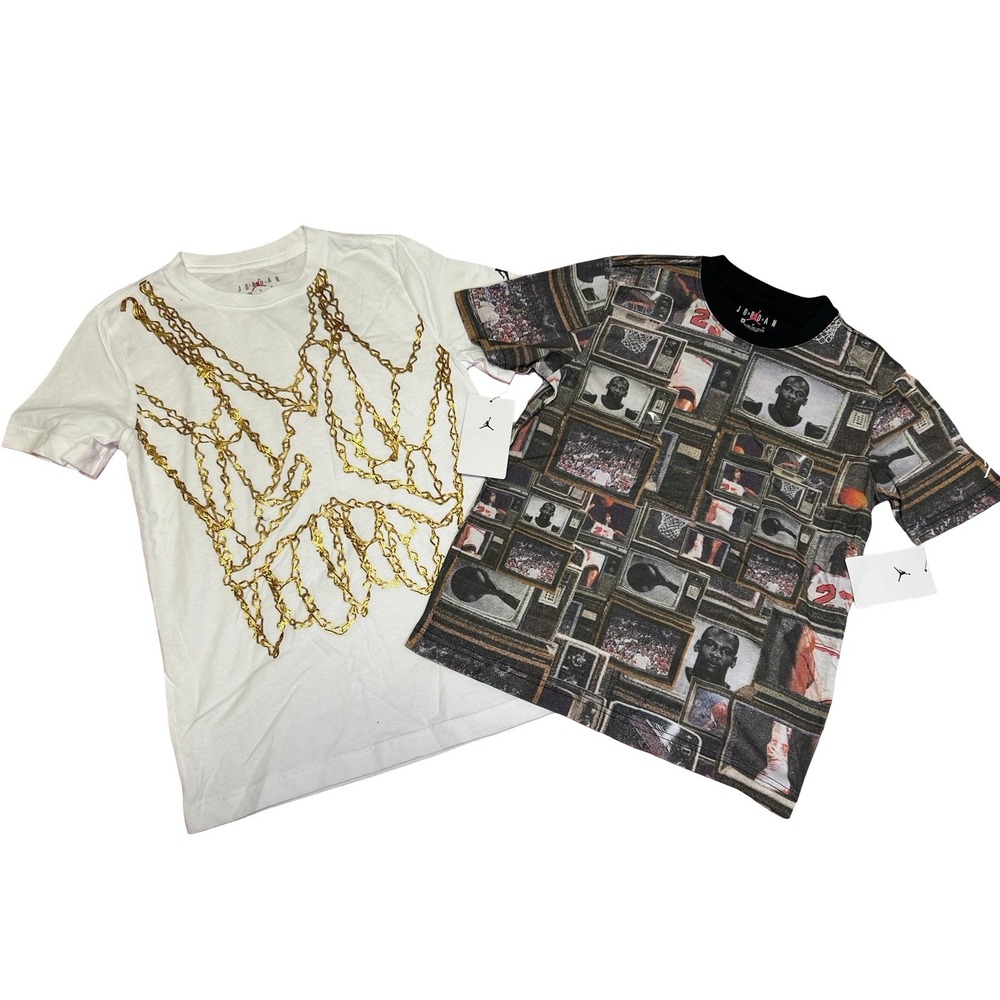 Jordan Gold Chain TV Graphic Standard T-Shirt White Black Sz M 10-12 NWT